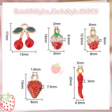 50Pcs 5 Styles Alloy Enamel Charms, Strawberry/Cherry/Horn of Plenty/Italian Horn Cornicello, Red, 12.5~20x4.5~13x3~7.5mm, Hole: 1.5~2mm, 10pcs/style