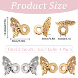 8Pairs 2 Colors Brass Micro Pave Cubic Zirconia Bead, Butterfly Wing, Platinum & Golden, 12.5x8x10mm, Hole: 3mm, 4pairs/color