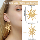 6Pcs Ion Plating(IP) 304 Stainless Steel Pendants, Sun Charms, Real 18K Gold Plated, 45x37x3.5mm, Hole: 2mm