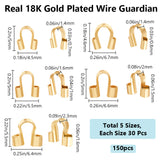 150Pcs 5 Style 304 Surgical Stainless Steel Wire Guardian and Protectors, Real 18K Gold Plated, 4.5~5.5x4~6.7x1.4~2.3mm, Hole: 0.7~1.6mm, 30Pcs/style