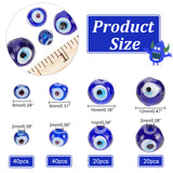 120Pcs 4 Style Handmade Lampwork Beads, Evil Eye, Blue, 6~12mm, Hole: 1~2mm