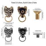 4Pcs 2 Colors Alloy Bag Decorative Demon Skull Head Buckle Clasps, Retro Leather Craft Rivets with Pull Ring & Screw, Antique Bronze & Antique Silver, 1.95x1.55x1.55cm, Ring: 11.5x1.5mm, Inner Diameter: 0.85cm