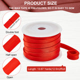 12.5M Flat Satin Piping Ribbon, Cotton Ribbon for Cheongsam, Clothing Decoration, Red, 3/8 inch(10mm)