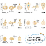 10Pcs 5 Style Brass Micro Pave Clear Cubic Zirconia Pendants, Long-Lasting Plated, Mixed Shapes, Golden, 2pcs/style
