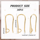 30Pcs Rack Plating Brass Earring Hooks, with Horizontal Loops, Lead Free & Cadmium Free, Real 24K Gold Plated, 20.5x2.5mm, Hole: 2mm, 18 Gauge, Pin: 1mm