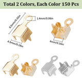 300Pcs 2 Colors Brass Pendant Rhinestone Settings, Square Charms, Platinum & Golden, Tray: 4mm, 8.5x4.5mm, Hole: 1.4mm, 150pcs/color