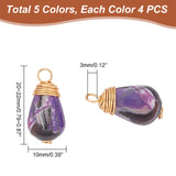 20Pcs 5 Colors Natural Crackle Agate Pendants, Dyed & Heated, Teardrop Charms, with Golden Tone Copper Wire Wrapped, Mixed Color, 20~22x10mm, Hole: 3mm, 4pcs/color