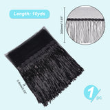 10 Yards Polyester Mesh Lace Ribbon with Sparkle PVC Paillette Tassel, Fringe Trimming Ribbons, Garment Accessories, Black, 11-3/4 inch(300mm)