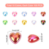 Acrylic Cabochons, Heart, Mixed Color, 7x7x2.5mm, 10 colors, 100pcs/color, 1000pcs/box