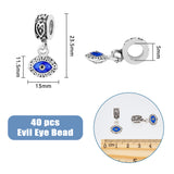 40Pcs Alloy Enamel European Dangle Charms, Evil Eye, Large Hole Pendants, Antique Silver, Blue, 23.5mm, Evil Eye: 13x11.5mm, Hole: 5mm