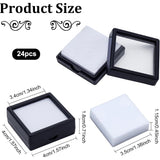 Acrylic Jewelry Gift Boxes, with Clear PVC Windows and White Sponge Inside, Square, Black, 4x4x1.8cm