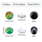 30Pcs 2 Style Translucent Glass Cabochons, Changing Color Mood Cabochons, Flat Oval & Half Round/Dome, Black, 12.5x7~10.5x6.5~7mm, 15pcs/style