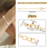 20 Sets Long-Lasting Plated Brass Chain Extender, with Lobster Claw Clasps and Bead Tips, Golden, 65mm