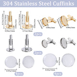 DIY Blank Dome Cuffink Making Kit, Including Flat Round 304 Stainless Steel Cuffinks Settings, Glass Cabochons, Golden & Stainless Steel Color, 16Pcs/box