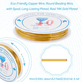 Eco-Friendly Copper Wire, Round Beading Wire, with Spool, Long-Lasting Plated, Real 14K Gold Plated, 18 Gauge, 1mm, about 8.2 Feet(2.5m)/roll, 4roll/bag