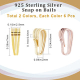 12Pcs 2 Colors 925 Sterling Silver Snap on Bails, Mixed Color, 7x2.5x3.5mm, Hole: 2x6mm, 6pcs/color