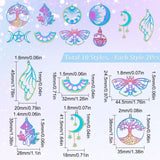 20Pcs 10 Style Ion Plating(IP) 201 & 304 Stainless Steel Pendant Links Charms, Laser Cut, Butterfly & Moon with Star & Mushroom, Rainbow Color, 18~45x19.5~32x1mm, Hole: 1.5mm, 2pcs/style