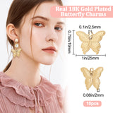 10Pcs 304 Stainless Steel Pendants, Butterfly, Real 18K Gold Plated, 19x25x2mm, Hole: 2.5mm