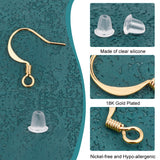 160Pcs Brass Earring Hooks, with Horizontal Loops and 160Pcs Plastic Ear Nuts, Long-Lasting Plated, Real 18K Gold Plated, 17x16x0.7mm, Hole: 2mm, Pin: 0.7mm