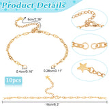 10Pcs Half Finished 304 Stainless Steel Mariner Link Chains Bracelets, with Lobster Claw Clasps, Chain Extender & Jump Rings, for Connector Bracelets Making, Golden, 6-1/4 inch(16cm)