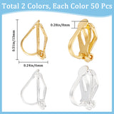 100Pcs 2 Colors Brass Clip-on Earring Findings, for Non-Pierced Ears, Golden & Silver, 13x6x8mm, 50Pcs/color