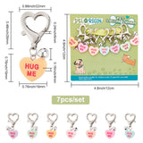 7Pcs 7 Colors Resin Heart with Word Hug Me Pendant Decorations, Zinc Alloy Lobster Claw Clasp Pendant Decoration, Mixed Color, 46mm, 1pc/color