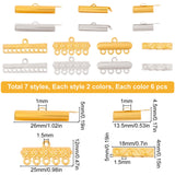 84 Pcs 14 Styles Brass Slide On End Clasp Tubes,  Slider End Caps, Mixed Color, 6pcs/style