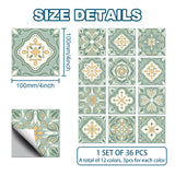 Waterproof PVC Tile Stickers, for Kitchen Bathroom Waterprrof Wall Tiles, Square with Flower Pattern, Yellow Green, 100x100mm, 12 style, 3pcs/style, 36pcs/set