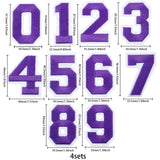 Computerized Embroidery Cloth Iron On Patches, Costume Accessories, Appliques, Number 0~9, Purple, 46.5~49.5x22.5~40x1.5mm, 10pcs/set, 4sets/bag