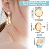 20 Pairs 304 Stainless Steel Stud Earring Settings, Flat Round, with Horizontal Loops & 40Pcs Brass Friction Ear Nuts, Real 24K Gold Plated, Tray: 8mm, 13x10x1.5mm, Hole: 2mm, Pin: 0.8mm