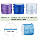 4 Rolls 4 Colors Nylon Rattail Satin Cord, Beading String, for Chinese Knotting, Jewelry Making, Mixed Color, 2mm, about 10.93 yards(10m)/roll, 1 roll/color