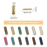 Brass Links Connectors, with Druzy Resin, Rectangle, Golden, Mixed Color, 26x8x4~5mm, Hole: 1mm, 24pcs/box