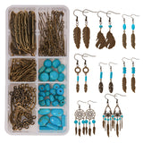 DIY Dangle Earring Making, with Alloy Pendants & Links, Synthetic Turquoise Beads, Brass Earring Hooks, Iron Eye Pin & Jump Rings, Antique Bronze, 135x70x30mm