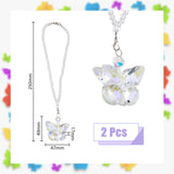 Butterfly Glass Car Hanging Pendant, for Auto Rear View Mirror and Car Interior Hanging Accessories with Alloy Finding, Clear AB, 250mm, 2pcs/box