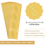 Self Adhesive Gold Foil Embossed Stickers, Medal Decoration Sticker, Feather Pattern, 5x5cm