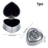 Aluminum Alloy Jewelry Box, Heart with Flower, Antique Silver, 6x5.8x4cm