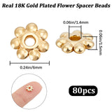 80Pcs 304 Stainless Steel Spacer Beads, Flower, Real 18K Gold Plated, 6x1.5mm, Hole: 1.4mm