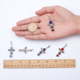 Natural Round Gemstone Pendant Decorations, with Zinc Alloy Findings and Lobster Claw Clasps, Angel, 50mm, 5materials, 4pcs/materials, 20pcs/set