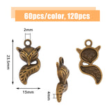 120Pcs 2 Colors Tibetan Style Alloy Pendants, Cadmium Free & Nickel Free & Lead Free, Fox, Antique Bronze & Antique Silver, 23.5x13x4mm, Hole: 2mm, about 60pcs/color