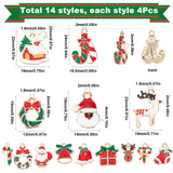 56Pcs 14 Style Alloy Enamel Pendants, for Christmas, Mixed Shapes, Light Gold, Mixed Color, 15~24x9~19x1~4mm, Hole: 1.4~2mm, 4pcs/style