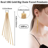 10Pcs Brass Chain Tassel Big Pendants, Real 18K Gold Plated, 103x8x4mm, Hole: 1.4mm