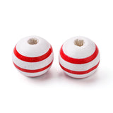 80Pcs 4 Style Natural Chinese Cherry Wood Beads, Round with Stripe Pattern, Mixed Color, 15x16mm, Hole: 4mm, 20pcs/style