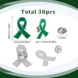 30Pcs Awareness Ribbon Enamel Pins, Platinum Alloy Brooches for Backpacks Clothes Jackets Hats, Dark Green, 26x21x1.5mm, Pin: 1mm