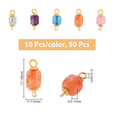 50Pcs 5 Colors Natural Agate Connector Charms, with Golden Plated Iron Findings, Cube Links, Mixed Color, 17~18x7~7.5x6.5~7mm, Hole: 2~3.5mm, 10pcs/color