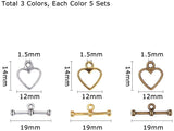 Alloy Tibetan Silver Toggle Clasps, Heart, Mixed Color, Heart: 14x12mm, Bar: 19mm, Hole: 1.5mm, 150sets/box.