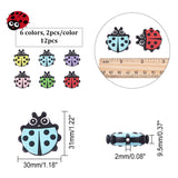 12Pcs 6 Colors Food Grade Eco-Friendly Silicone Beads, Chewing Beads For Teethers, DIY Nursing Necklaces Making, Ladybug, Mixed Color, 31x30x9.5mm, Hole: 2mm, 2pcs/color