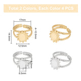 8Pcs 2 Color 304 Stainless Steel Sun Open Cuff Ring Settings, with Oval Tray, Golden & Stainless Steel Color, Tray: 10x7mm, Inner Diameter: 17mm, Wide: 18mm