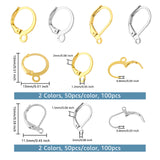 200Pcs 4 Style Iron Leverback Earring Findings, with Horizontal Loops, Golden & Stainless Steel Color, 13x13x2mm, Hole: 1.2mm, Pin: 0.8mm, 15x11.5x1.5mm, Hole: 2mm, 50Pcs/style