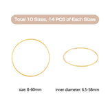 140Pcs 10 Style Brass Linking Rings, Round Ring, Golden, 8~60x0.5~1mm, Inner Diameter: 6.5~58mm
