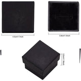 Kraft Paper Cardboard Jewelry Boxes, Ring Box, Square, with Sponge inside, Black, 4.5x3.8x3cm